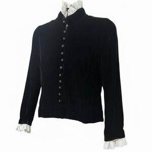 Vtg 80s Black Velvet Jacket Ruffle Tuxedo Victorian Goth Romantic Whimsigoth PXS
